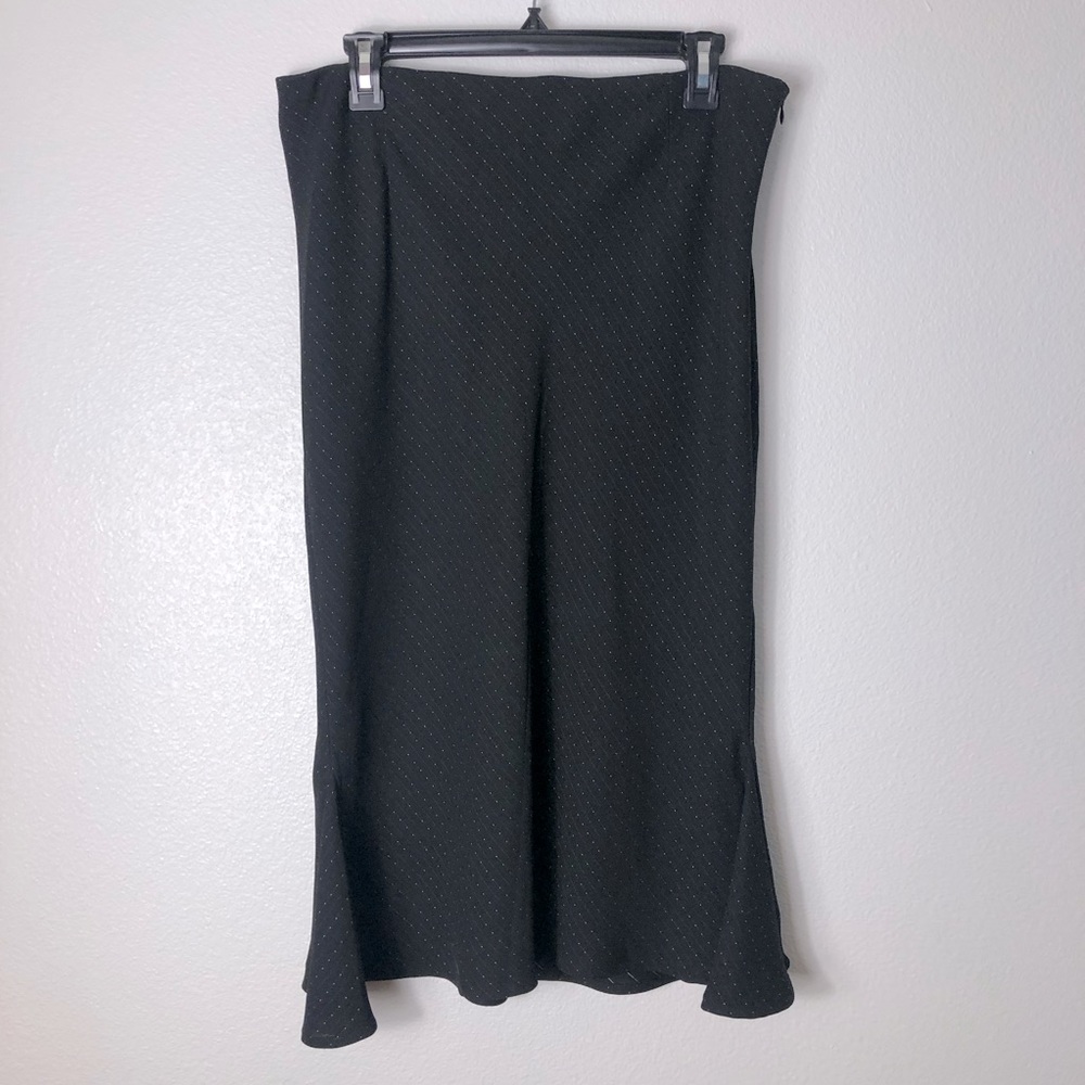 Jonathan Martin Diagonal Pinstripe Skirt with Side Flounce Size 12 Side Zipper
